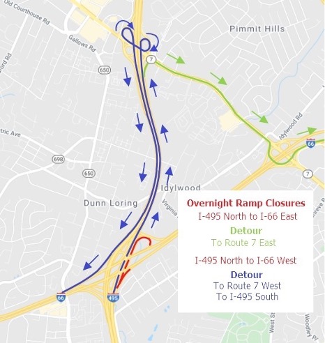 Ramp from I-495 North to I-66 East Map