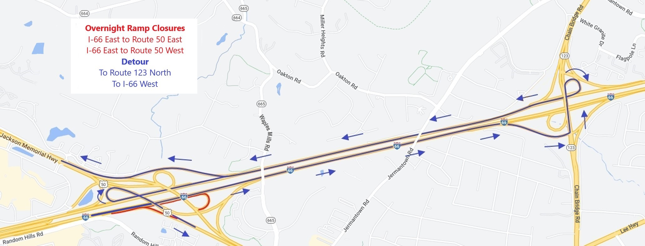 Detour map for ramp closure.