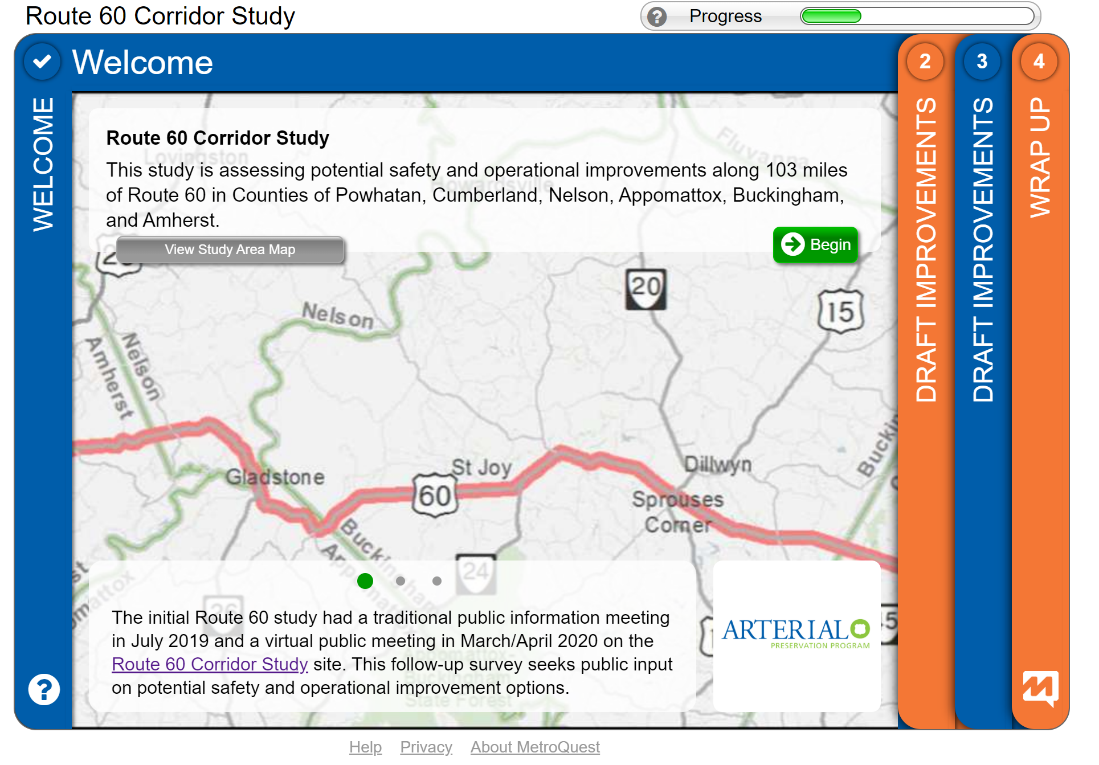 View of MetroQuest survey page for Route 60 Corridor Study