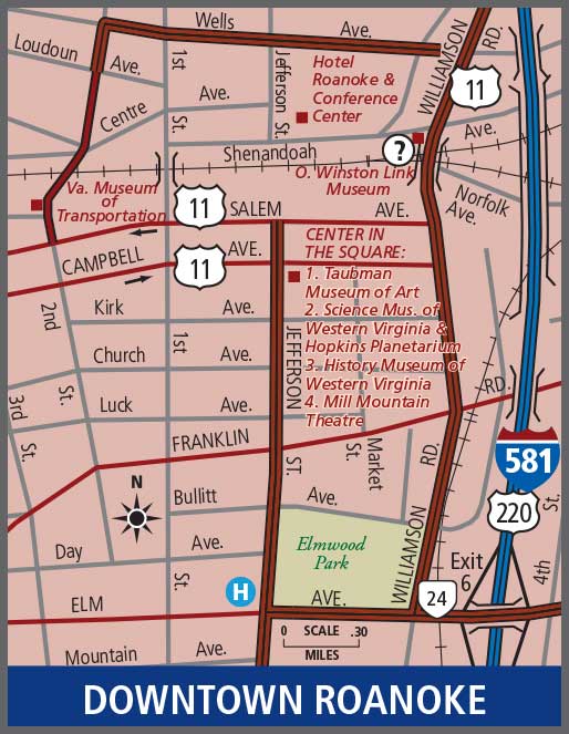 Downtown Roanoke city map